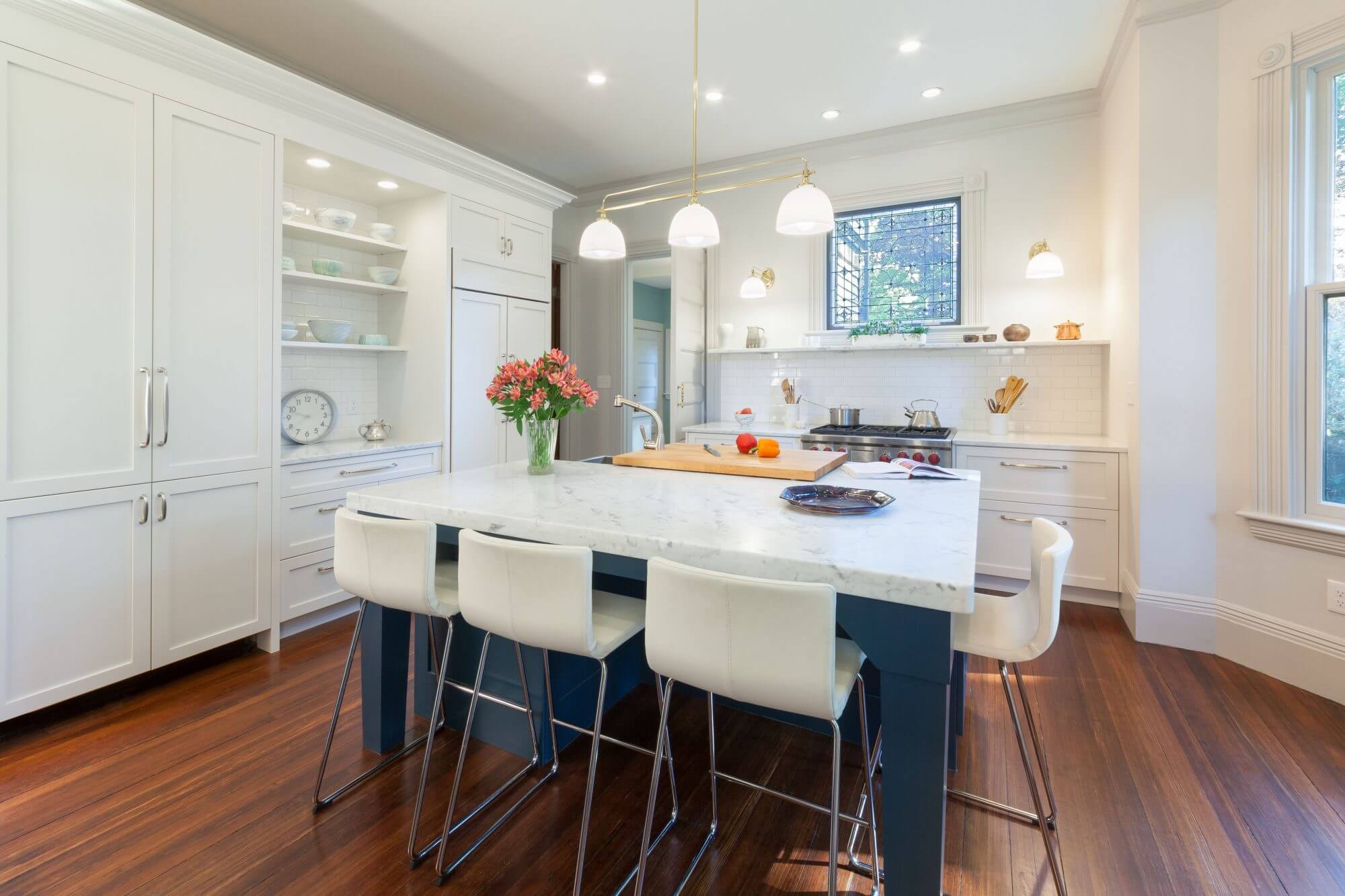 Farrow & Ball Hague Blue kitchen island.