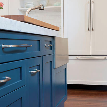 beautiful blue cabinets freshly painted