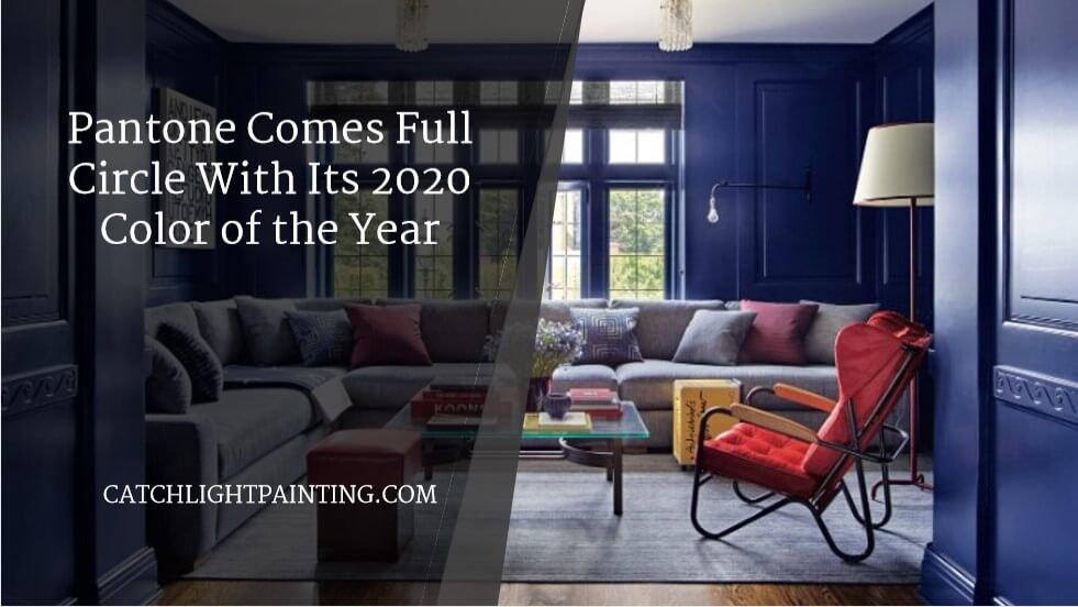 beautiful living area in Pantone's COTY for 2020: Classic Blue