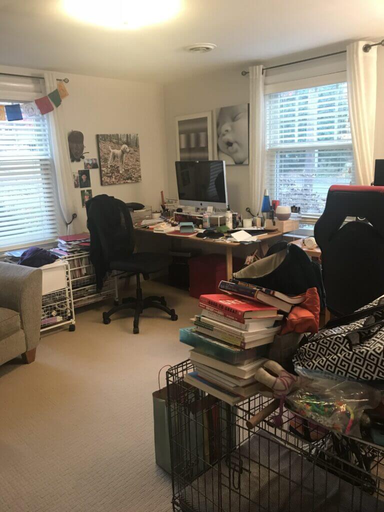 cluttered office space