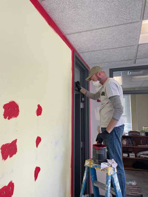 Teen Center Room Red Paint Started